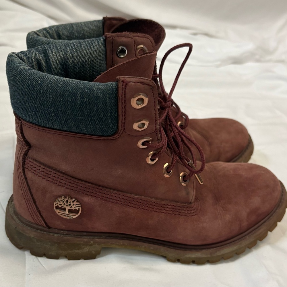 Timberland Premium 6 inch Boots Burgundy Women’s 8 Waterproof Classic Lace-up - Picture 2 of 10